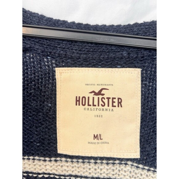 Hollister Navy Tribal Southwestern Belted Cardigan Vest Aztec Boho Western M/L - Picture 8 of 9